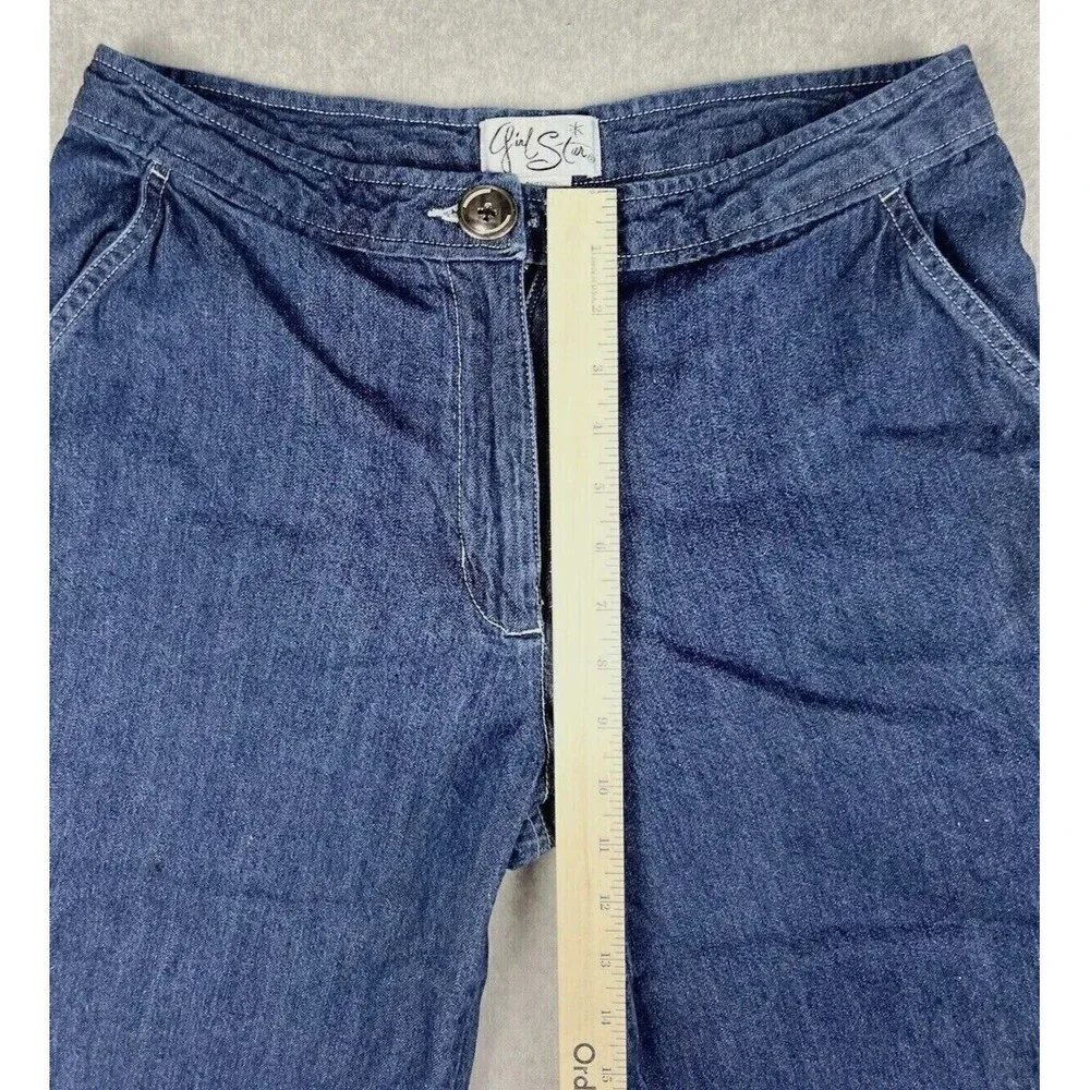 Girl Star Girls 9/10 Blue Cargo Capri Jeans Relaxed Wide Leg Utility Denim
